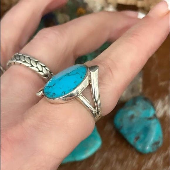 Turquoise sterling silver octagon shape ring - Picture 5 of 8